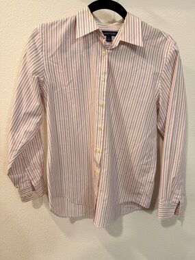 Lands' End Women's White Shirt with Pink and Light Blue Stripes